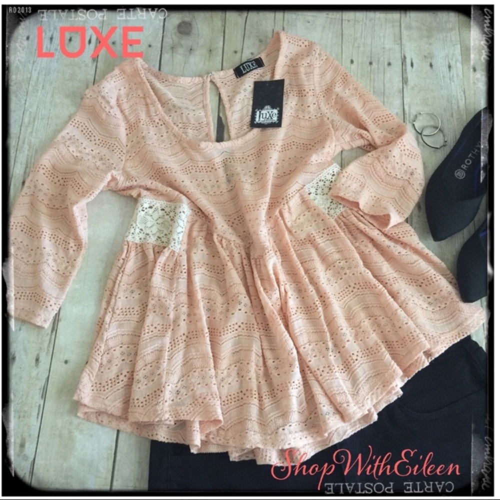 LUXE Boutique Peach Lace Baby Doll Peplum Top